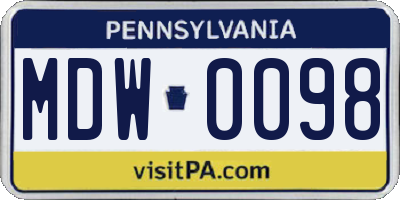 PA license plate MDW0098