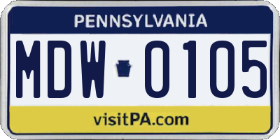 PA license plate MDW0105
