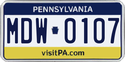 PA license plate MDW0107