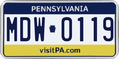 PA license plate MDW0119