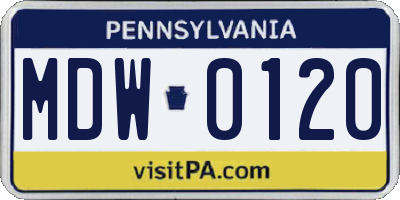 PA license plate MDW0120