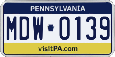 PA license plate MDW0139