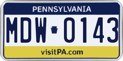 PA license plate MDW0143