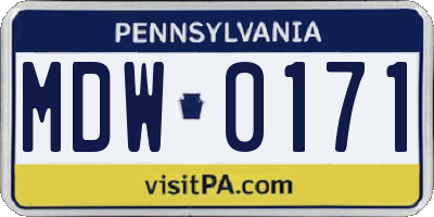 PA license plate MDW0171