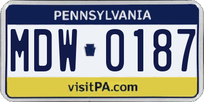 PA license plate MDW0187