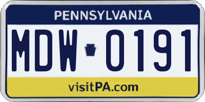 PA license plate MDW0191