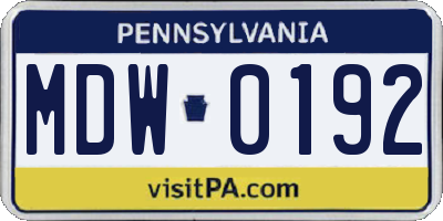 PA license plate MDW0192