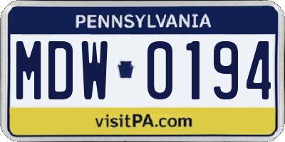 PA license plate MDW0194