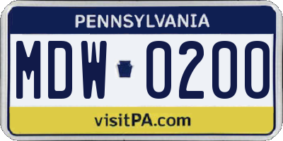 PA license plate MDW0200
