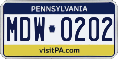 PA license plate MDW0202