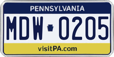 PA license plate MDW0205