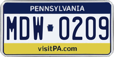 PA license plate MDW0209