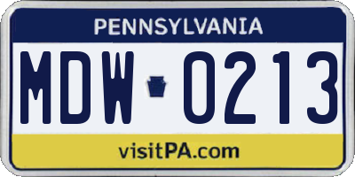 PA license plate MDW0213
