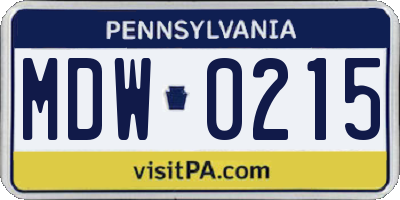 PA license plate MDW0215