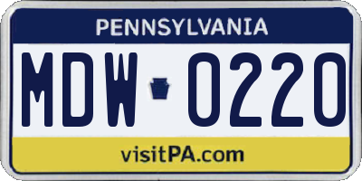 PA license plate MDW0220