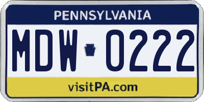 PA license plate MDW0222