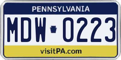 PA license plate MDW0223