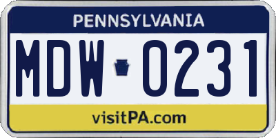 PA license plate MDW0231
