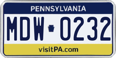 PA license plate MDW0232
