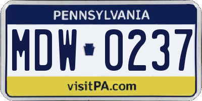 PA license plate MDW0237