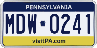 PA license plate MDW0241