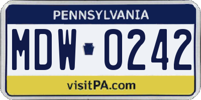 PA license plate MDW0242