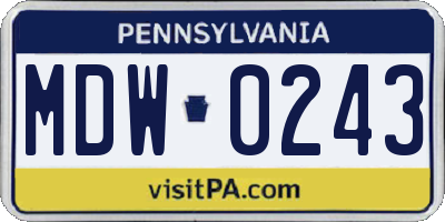 PA license plate MDW0243