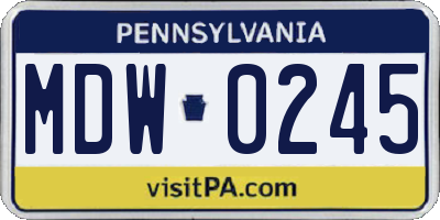 PA license plate MDW0245