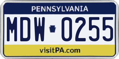 PA license plate MDW0255