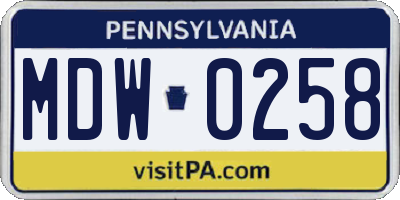 PA license plate MDW0258