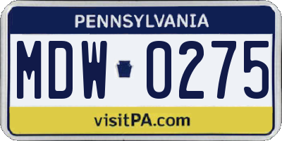 PA license plate MDW0275