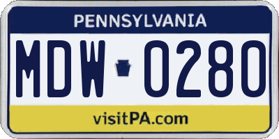 PA license plate MDW0280