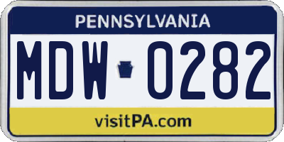 PA license plate MDW0282