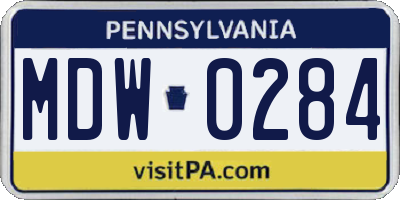 PA license plate MDW0284