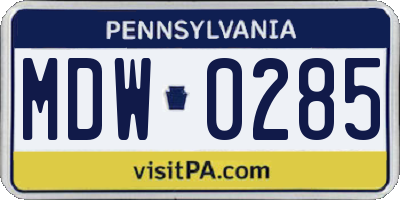 PA license plate MDW0285