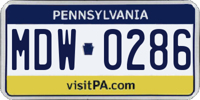 PA license plate MDW0286