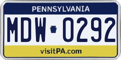 PA license plate MDW0292
