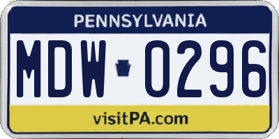 PA license plate MDW0296