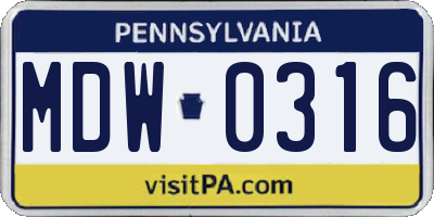 PA license plate MDW0316
