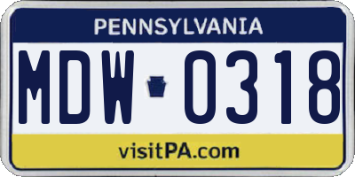 PA license plate MDW0318