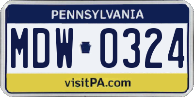 PA license plate MDW0324