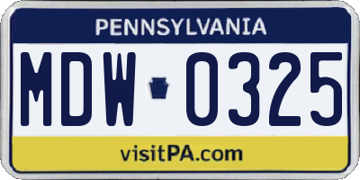 PA license plate MDW0325
