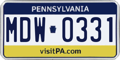 PA license plate MDW0331