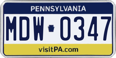 PA license plate MDW0347