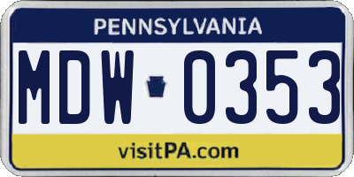 PA license plate MDW0353