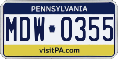 PA license plate MDW0355