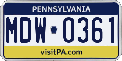 PA license plate MDW0361