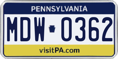 PA license plate MDW0362