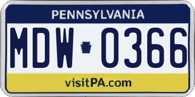 PA license plate MDW0366