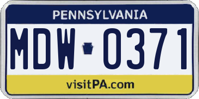 PA license plate MDW0371